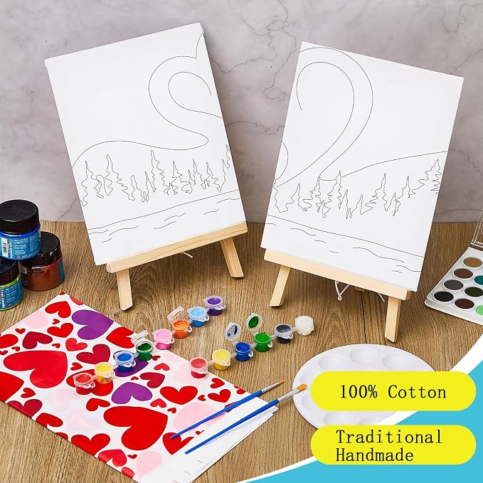Yeaqee 13 Pcs Sip and Paint Kit for Adults Stretch Canvas Date Night Valentines Painting Kit Supplies Art Painting Set Outline Design Blank Stretch Canvas for Couple Party(Heart,10 x 8 Inch)