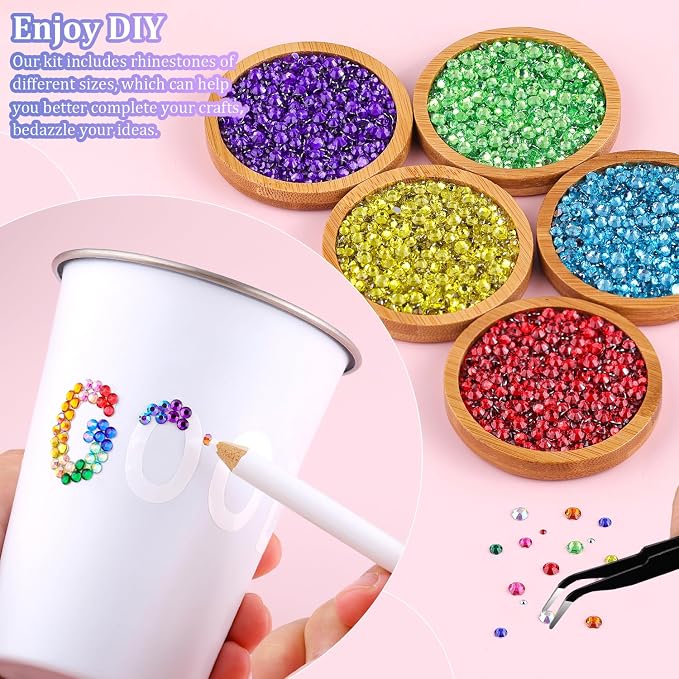 30000Pcs Resin Rhinestones for Crafting, Multicolor 2/3/4mm Flacktback Gems with 3Pcs B7000 Jewelry Glue, Bedazzling Crystal for DIY Crafts Clothing Tumblers Mugs Shoes Fabric Nail Art