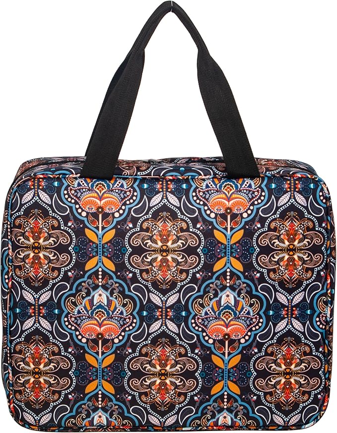 Portable Craft Kits Storage Bag Cross Stitch Starter Kits Embroidery Project Bag Embroidery Tool Storage Tote with Multifunctional Pockets, Bag Only (Colorful Pattern)
