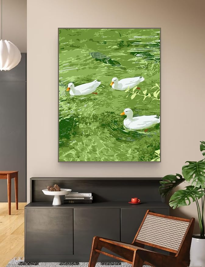 ZRIZQ Paint by Numbers Kit for Adults Beginner,Duck Summer,16x20 | Full set with rich paints,wooden brushes,rolled canvas.Calming,screen-free pastime.Beginner friendly.Just open and paint.