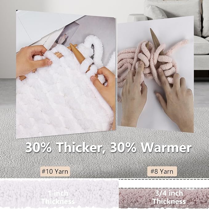 Cozyful Chunky Yarn for Hand Knitting - #10 Chunky Chenille Yarn, Jumbo Big Thick Chunky Yarns for Crocheting, Super Bulky Chunky Knit Blanket Yarns, 8 Skein (22 yds 8 oz Each Skein), Pure White