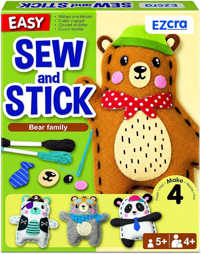 EZCRA Bear Sewing Kit for Kids Ages 4-8 - 4 Beginner Felt Projects