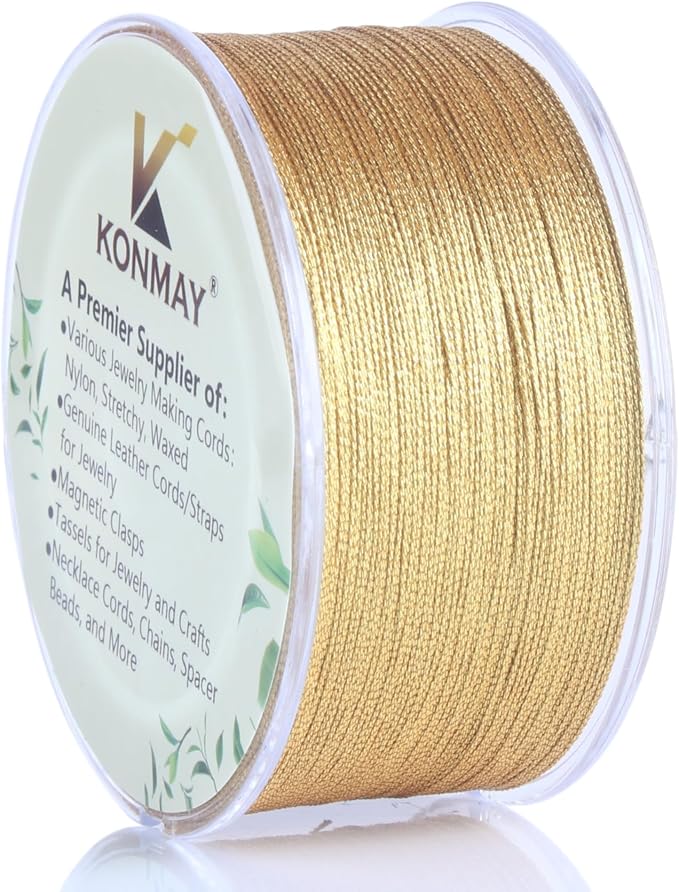 KONMAY 0.5mm Tinsel Embroidery Thread with Case, 163 Yards Metallic Golden Twine String for Jewelry Making, Embroidery, Crafting, Decoration, Gift Wrapping, and Christmas Ornaments
