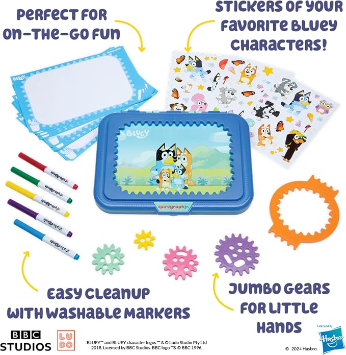 Spirograph Jr Bluey Toys Toddler Arts and Crafts for Kids Drawing Kit | Toddler Activities, Bluey Stickers, Drawing Pad, Jumbo Gears, Washable Markers, Drawing Kit, Spiral Art