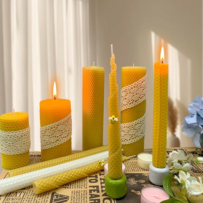 Lacaser Beeswax Candle Making Kit, 10pcs 8"x 8" 100% Beeswax Sheets for Candle Making -Include Bee Ornaments, Lace, Cotton Wicks & Hemp Rope, DIY Candles Making Supplies