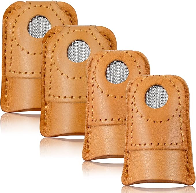 WILLBOND 4 Pcs Leather Thimble Finger Protector for Hand Sewing, 2 Sizes