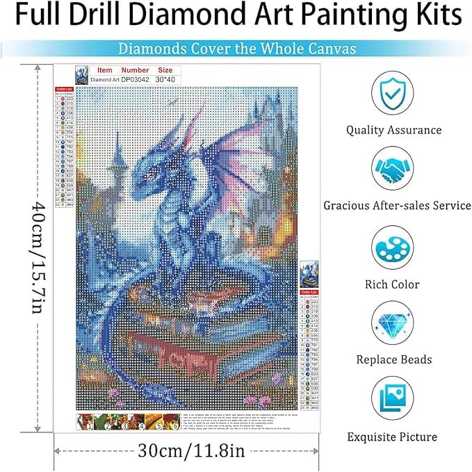 Diamond Art Kits for Adults,Dragon and Book Diamond Painting Kits 12 x 16in