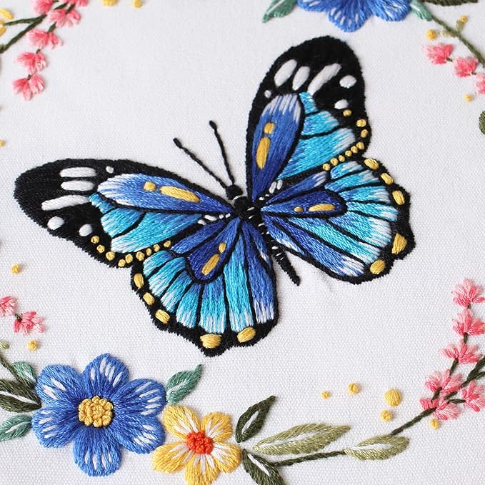 GLTAYLMY 3 Sets Butterfly Embroidery Starter Kit for Beginners Flower Stamped Cross Stitch Kits with Instructions for Beginners Adults Include Embroidery Hoop Threads and Needles