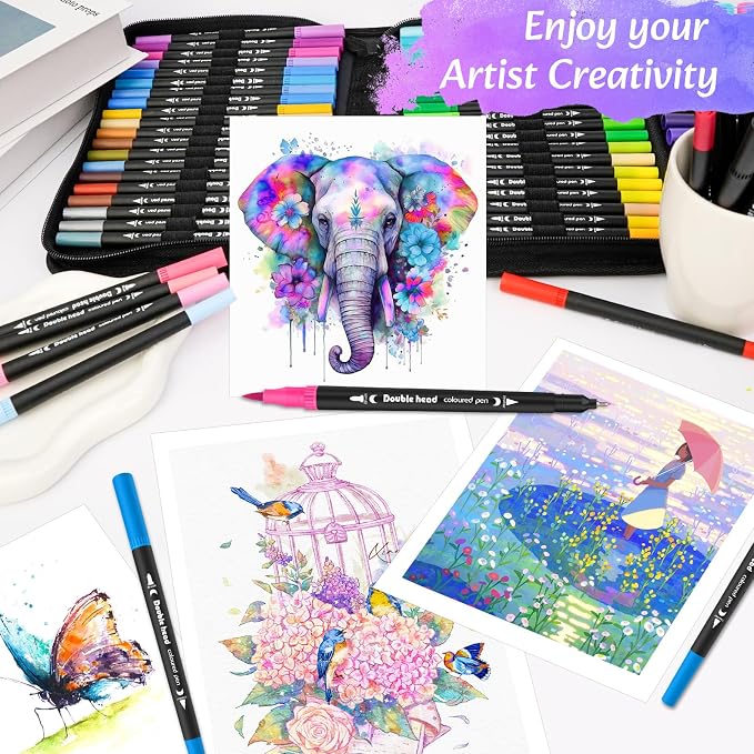Markers for Adult Coloring Books No Bleeding, 72 Dual Tip Coloring Markers