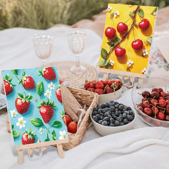 Sherr 24 Pcs Pre Drawn Canvas for Adult, Fruit, 8 x 10 Inch