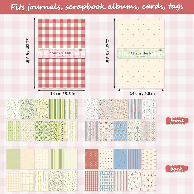 BESARME 60 Sheets Scrapbook Paper 5.5×8.3 in Double Sided Floral | Craft Paper for DIY Scrapbook Albums, Travel Diaries, Greeting Cards, Gift Tags, Photo Books, Decor Origami Crafts