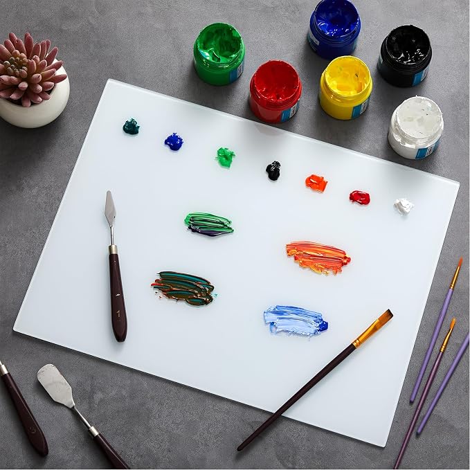Nuanchu 1 Pcs Tempered Glass Palette for Oil Painting, 12 X 16 Inches White