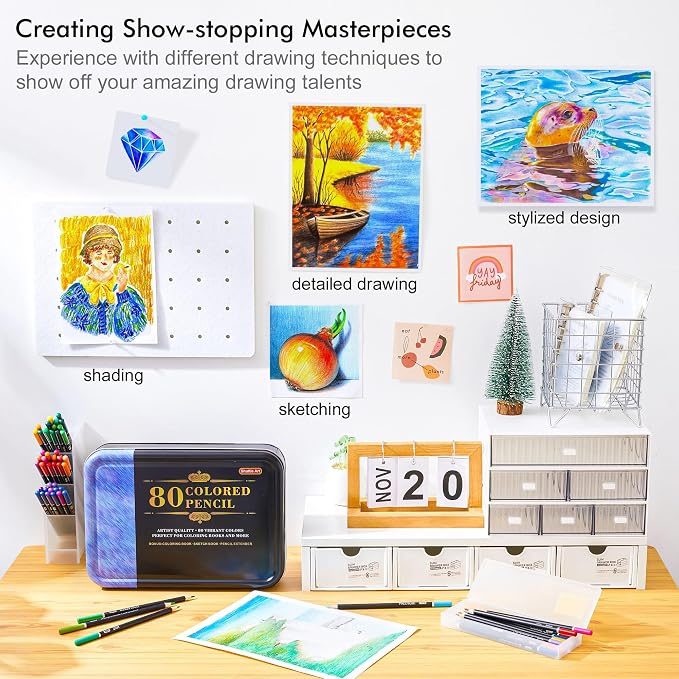 Shuttle Art 80 Colored Pencils for Adults, Soft Core Color Pencil, Drawing Supplies for Adults Kids Artists Beginners Drawing Coloring Sketching