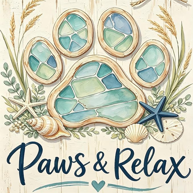 Coastal Dog Paw Diamond Painting Kits for Adults,Beach Ocean Diamond Art | DIY Full Round Drill Gem Painting Seaside Paint by Diamonds Relaxing Craft for Home Wall Decor 13.7x13.7In