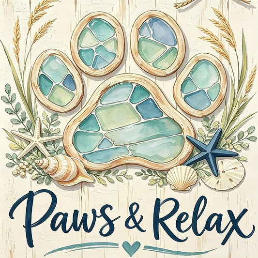 Coastal Dog Paw Diamond Painting Kits for Adults,Beach Ocean Diamond Art | DIY Full Round Drill Gem Painting Seaside Paint by Diamonds Relaxing Craft for Home Wall Decor 13.7x13.7In