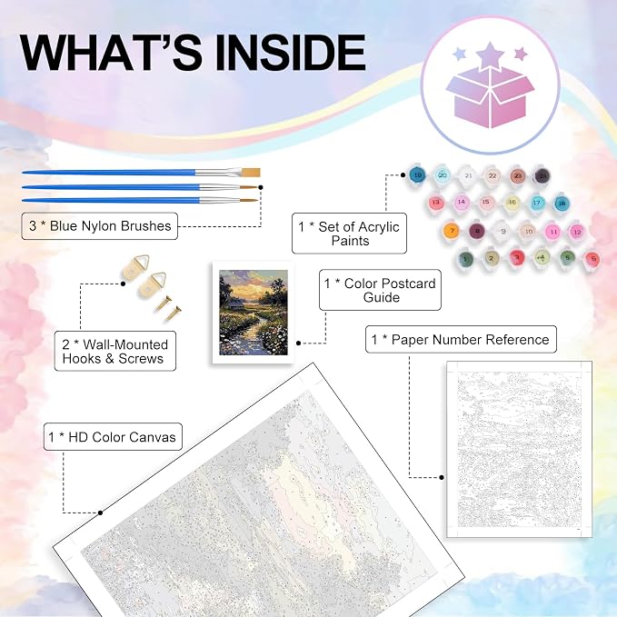 Paint by Numbers Kit for Adults, Sunset Cottage Number Painting Canvas Kit | DIY Acrylic Landscape Painting Set for Beginners, Stress Relief Relaxing Craft, Home Wall Decor, Gift for Adults, 16x20 Inch