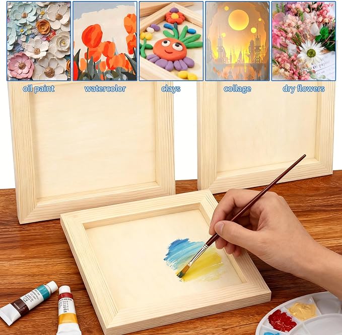 FSWCCK 5 Pack 6 x 6 inch Wood Panel Boards, Unfinished Wood Canvas Panels for Crafts, Painting Canvas, DIY Art Projects, Pouring, Arts Use with Oils, Acrylics