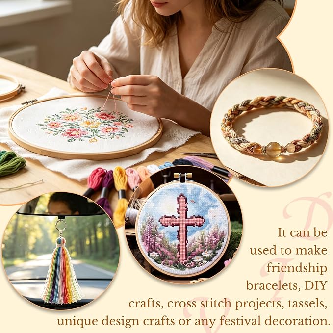 50 Skeins Embroidery Floss, Cross Stitch Threads Friendship Bracelet String | Beading Cords Embroidery Thread String for Bracelet Making, Craft Floss for Cross Stitch Crafts