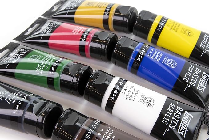 Liquitex BASICS Acrylic Paint Set, 8 x 75ml (2.4-oz) Tube Paint Set | Medium Viscosity, Satin Finish, Lightfast, Fine Art Pigments, Range of Opacities, Easy Blending