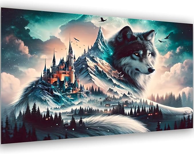 5D Diamond Art Kits for Adults Large Size Diamond Painting Kit 27.6x15.8in | Large Wolf Diamond Art Kit for Adult, DIY Full Drill Big Size Wolf Diamond Dots Gem Art Kits for Home Wall Decor Gift
