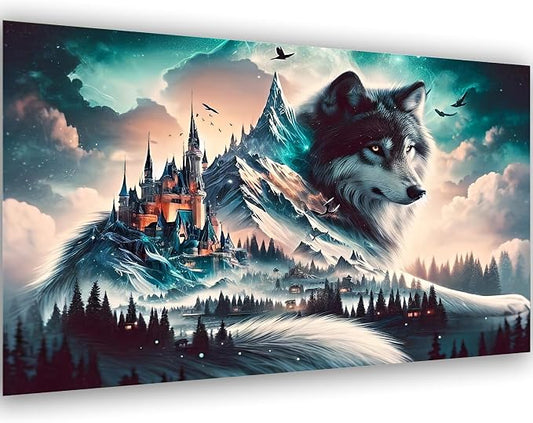 Large Square Drills Diamond Painting Kits, Wolf Diamond Art Square 28x16in | Large Size Diamond Painting Kit Square Drill, 5D Wolf Diamond Art Square Drills Kits for Aldults Home Decor Gifts (70x40cm)