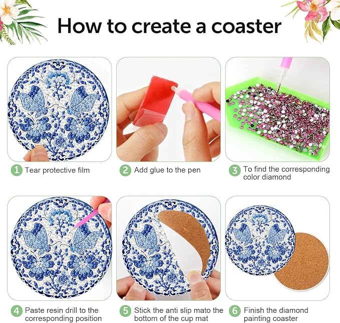 6 Pack Diamond Art Coasters Kits for Adults - Diamond Painting Coasters Kit