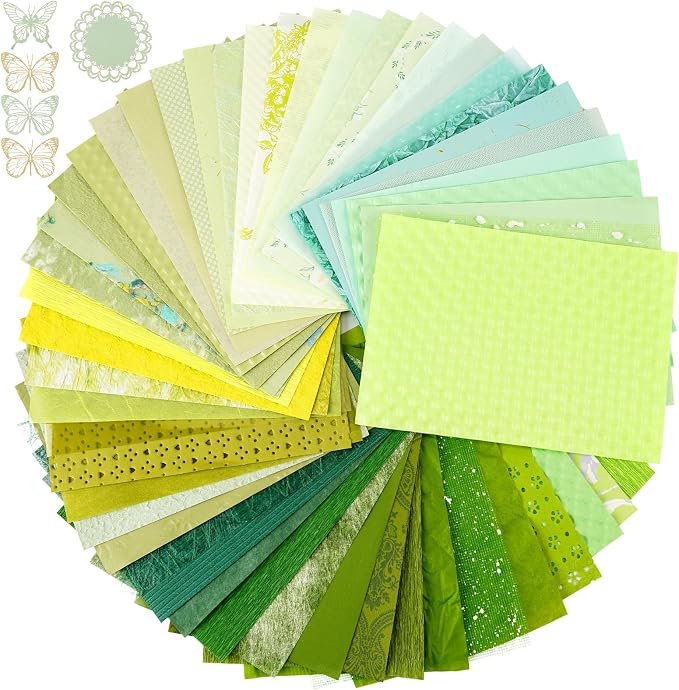 50 Sheets Green Scrapbook Paper, Textured Scrapbook Papers & Mesh Fabric