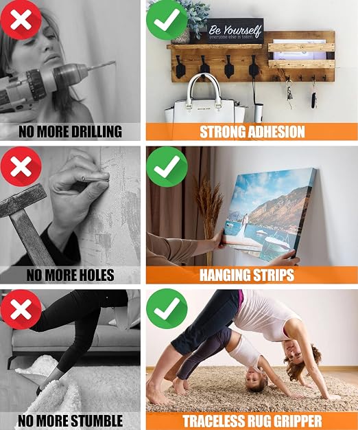 Tatastar Double Sided Tape Heavy Duty (2 Rolls, 20 Feet) - Removable Waterproof Nano Mounting Tape, 1.2" & 0.8" Width for Picture Hanging, Wall Decor, Posters, Carpets, Rugs - Indoor & Outdoor Use