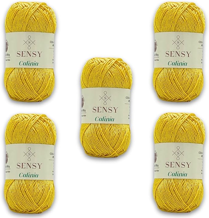 S Sensy Calinia-Mercerized Giza Cotton #2 Fine Yarn 5 Pack Yellow 131 Yards