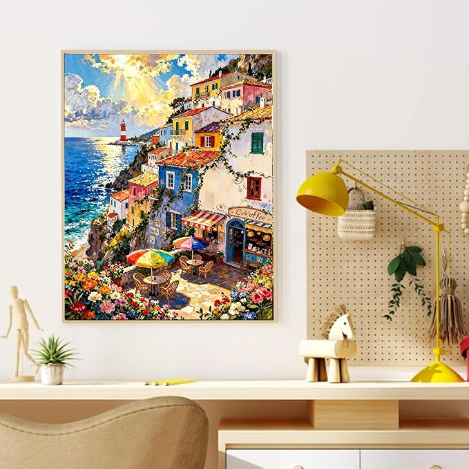 YarnWhimsy Seaside Paint by Numbers for Adults, Paint by Number 16x20 inch | Seaside Scenery Paint by Numbers Kit for Adults, Acrylic Painting by Numbers for Gift Home Wall Decor (without Frame)