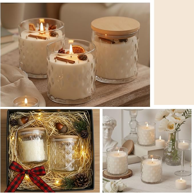 20 Pack Clear Candle Jars for Making Candles 7 oz Empty Glass Candle Holders with Bamboo Lids Cylindrical Container Jars Bulk for DIY, Table Centerpiece, Wedding Party Home Decoration