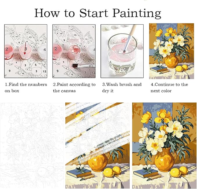 ZRIZQ Flowers Paint by Numbers Kit for Adults Beginner,Vintage,16x20