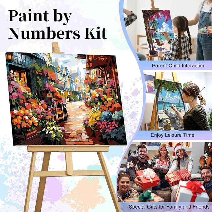 Paint by Numbers Kit for Adults, Flowers Street Number Painting Canvas Kit | DIY Acrylic Painting Set for Beginners, Stress Relief Relaxing Craft, Home Wall Decor, Holiday Gift for Adults, 16x20 Inch