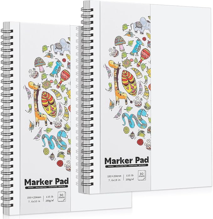 2 Pack Marker Paper Pad 7.6 × 10 in, Double-Sided, 200gsm Spiral