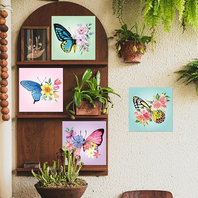Sherr 24 Pcs Pre Drawn Canvas for Adult, Butterfly, 8 x 8 Inch