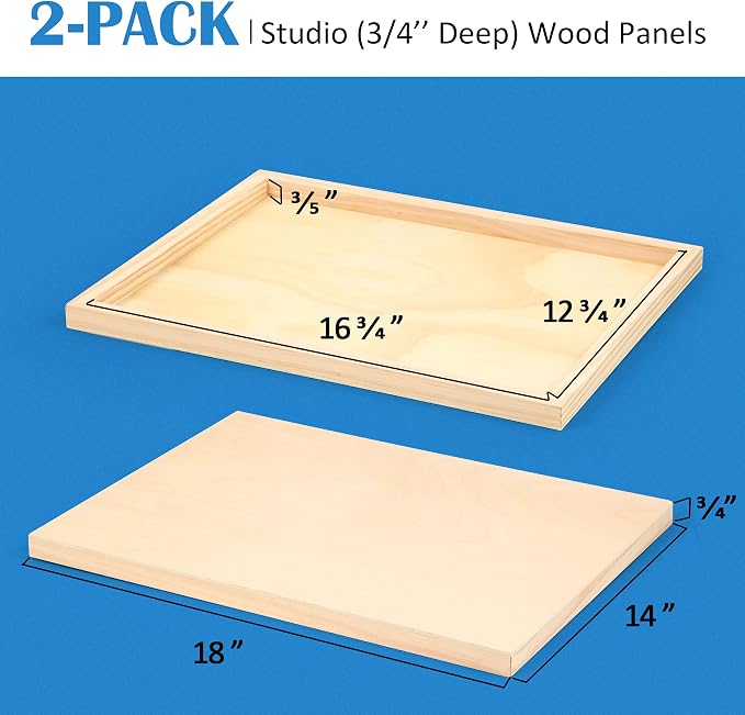 Falling in Art 2 Pack 14x18 Unfinished Birch Wood Panels Kit for Painting | Studio 3/4’’ Deep Wood Canvas, Cradle Boards for Acrylic Pouring, Art, Crafts, Epoxy Resin, Laser Engraving Cutting