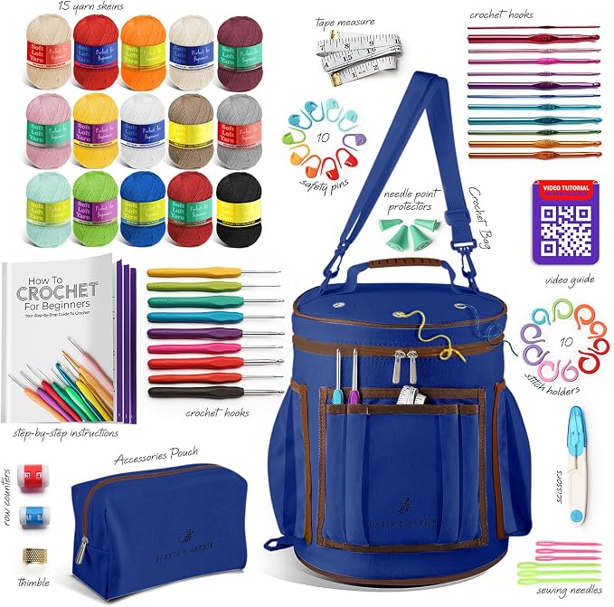 Crochet Kit for Beginners Adults and Kids - Beginner Crochet Kit for Adults with Step-by-Step Video Tutorials, Amigurumi and Crocheting Kit, Crochet Starter Kit with Soft Crochet Yarn and Crochet Bag