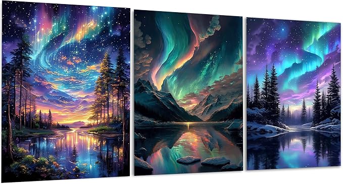 Yunruily 3 Pack Paint by Number Adult - Aurora Adult Paint Numbers,Aurora Painting by Numbers Kit for Adults for Gifts Home Wall Decor 12x16 Inch