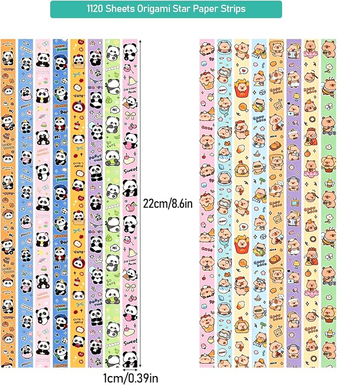 1120 Origami Star Paper Strips, Panda & Capybara DIY Crafts