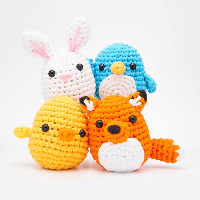 The Woobles Crochet Kit Bundle for Beginners (Penguin, Chick, Fox, Bunny) | As seen on Shark Tank, Includes: Easy Peasy Yarn, pre-started pieces, hooks, safety eyes, stuffing, video tutorials