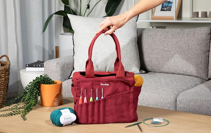 Soolla Studio Bag: Art Supply Storage Organizer & Pottery Tool Bag, Washable Tote, Yarn Bag, Crochet, 30 Pockets, 15+ Colors