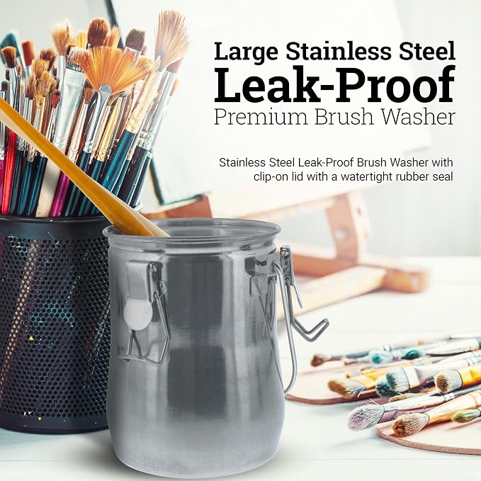 U.S. Art Supply Large Stainless Steel Leak-Proof Deluxe Paint Brush Washer