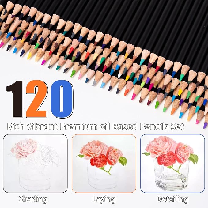 Drawdart 120 Colored Pencils for Adult Coloring Books, Professional Soft Core Drawing Sketching Shading Pencils Set with Zipper Case, Coloring Pencils for Adults, Artists, Professionals and Colorists