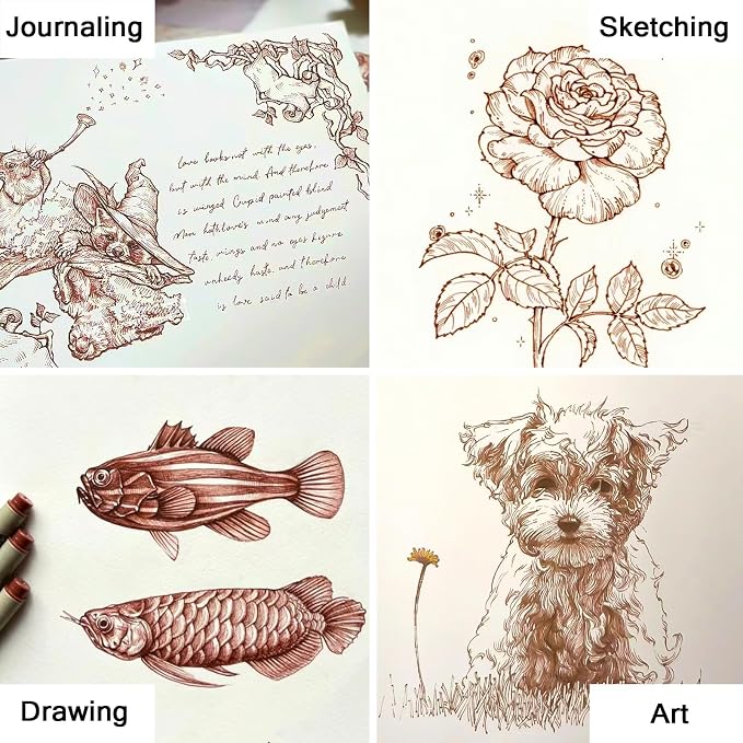 Muchcute Micro Fineliner Drawing Art Pens: 6 Sepia Artist Supplies Adults | Waterproof Archival Ink Brown Set Fine Line Marker Liner,Sketch Outline Anime Gift Manga Sketching Watercolor Zentangle Stuff