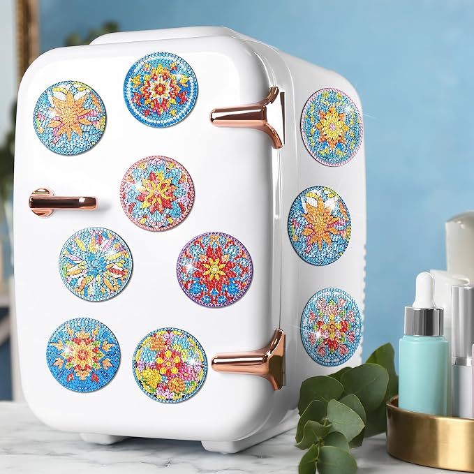 Zonon 12 Pcs Diamond Art Magnets Mandala Diamond Painting Kits Fridge | Multicolor Mandala Flowers, Painting Magnetic Stickers for Adults, Fridge Home Decor, Art Kit with Colorful Designs