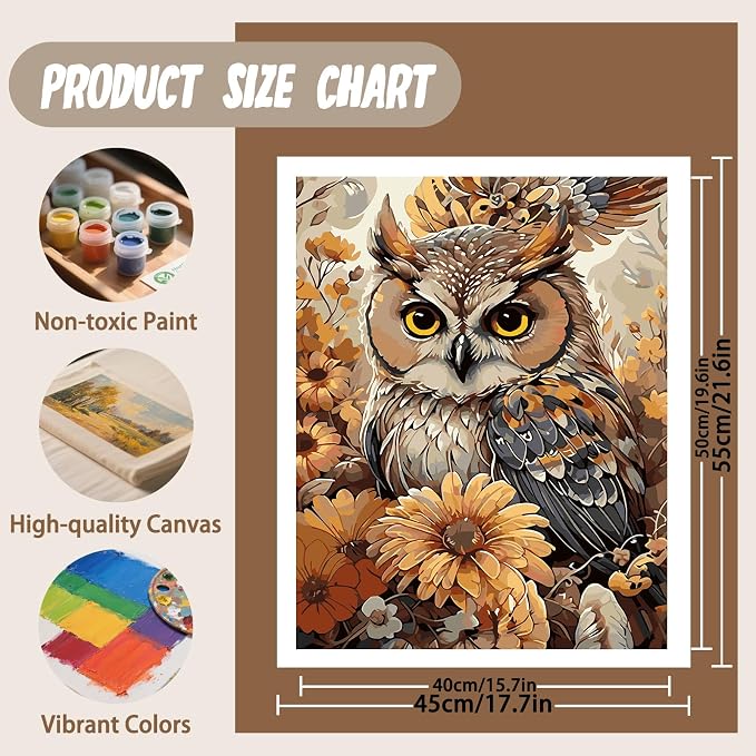 XTCIXAL Paint by Numbers Kit for Adults, Owl, 16X20 Inch | DIY Paint by Number for Adults Beginner, High-Definition Color Canvas, Stress Relief, Home Wall Decor, Gifts, Unframed