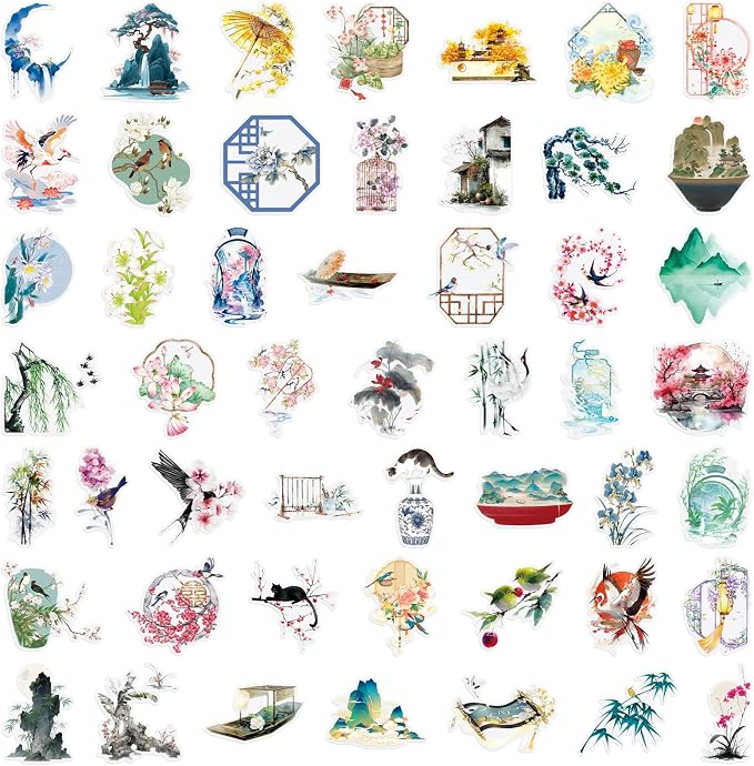 50PCS Ancient Chinese Style Stickers for Scrapbooking Journaling Junk Journal Scrapbook Supplies - Self-Adhesive Scrapbooking Stickers Supplies Journal Stuffers for Adult Card Making Letters DIY