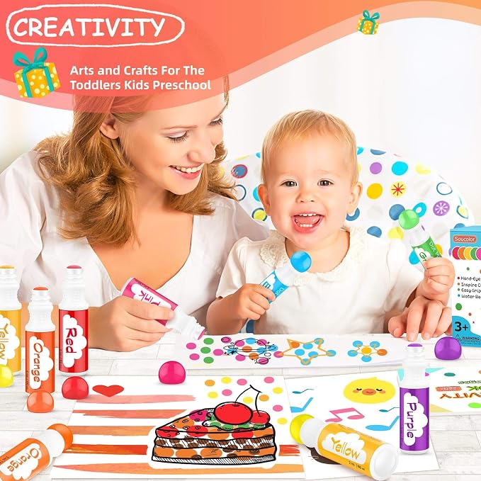 Soucolor Washable Dot Markers,10 Vibrant Colors 48 Pages Activity Book