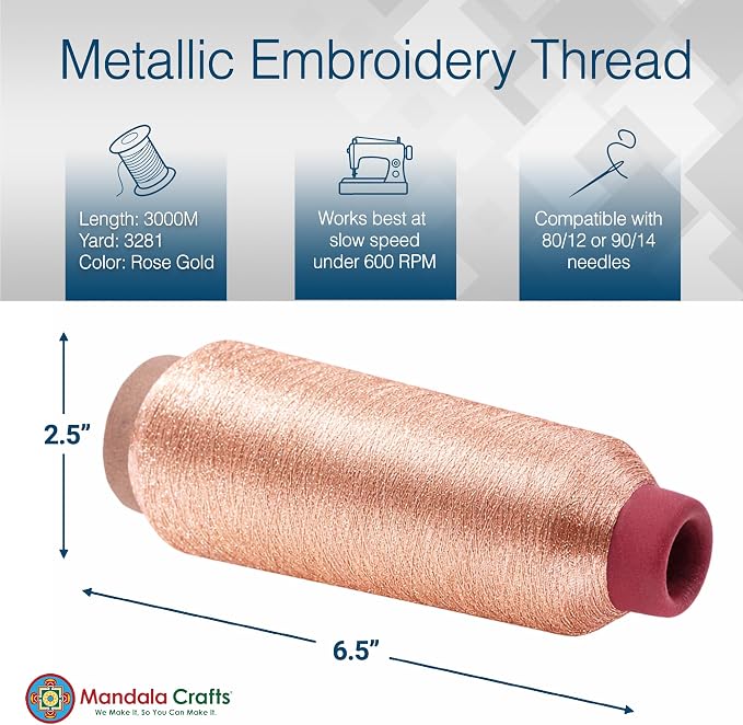 Mandala Crafts Metallic Rose Gold Embroidery Floss for Sewing, 3281 Yard Spool