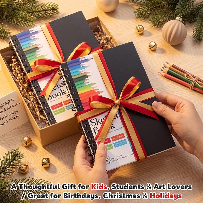 5.5" x 8.5" Mini Sketch Book 2 Pack, Spiral Bound, 100Gsm Paper